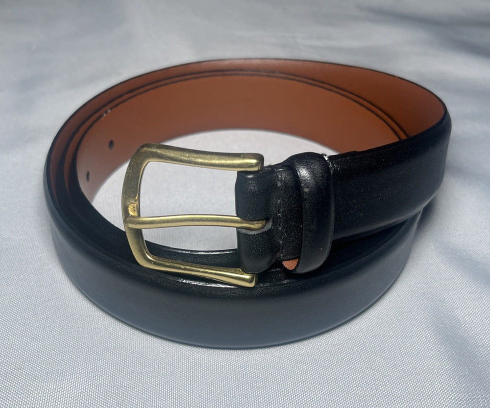Men's Wearhouse Belt Black Italian Leather Full Grain Solid Brass Buckle Size 48